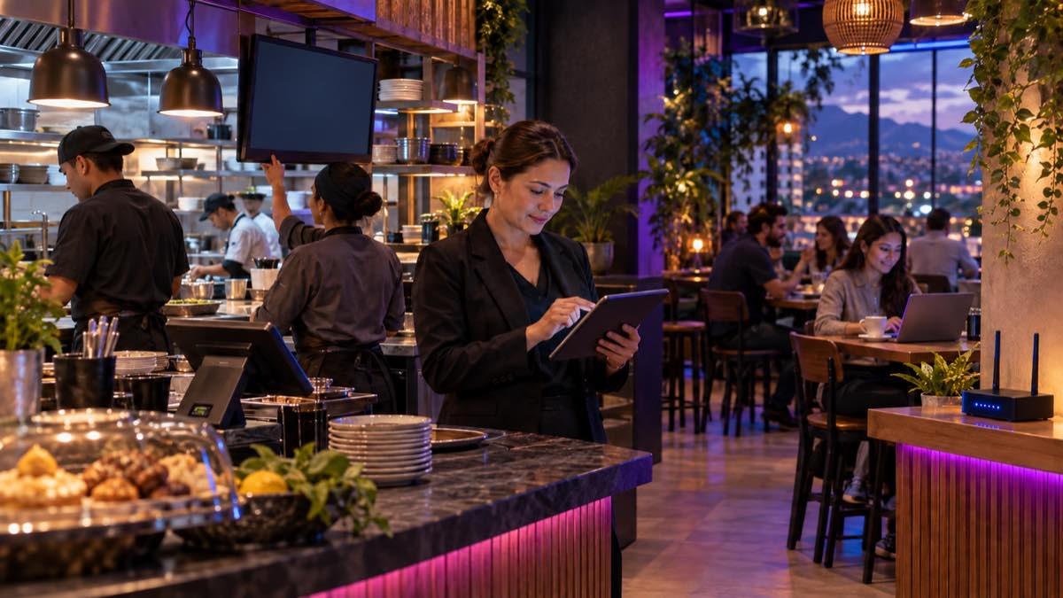 Restaurante conectado con internet comercial para su operación