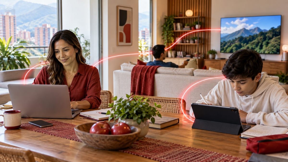 Hogar conectado con varios dispositivos usando internet de fibra óptica