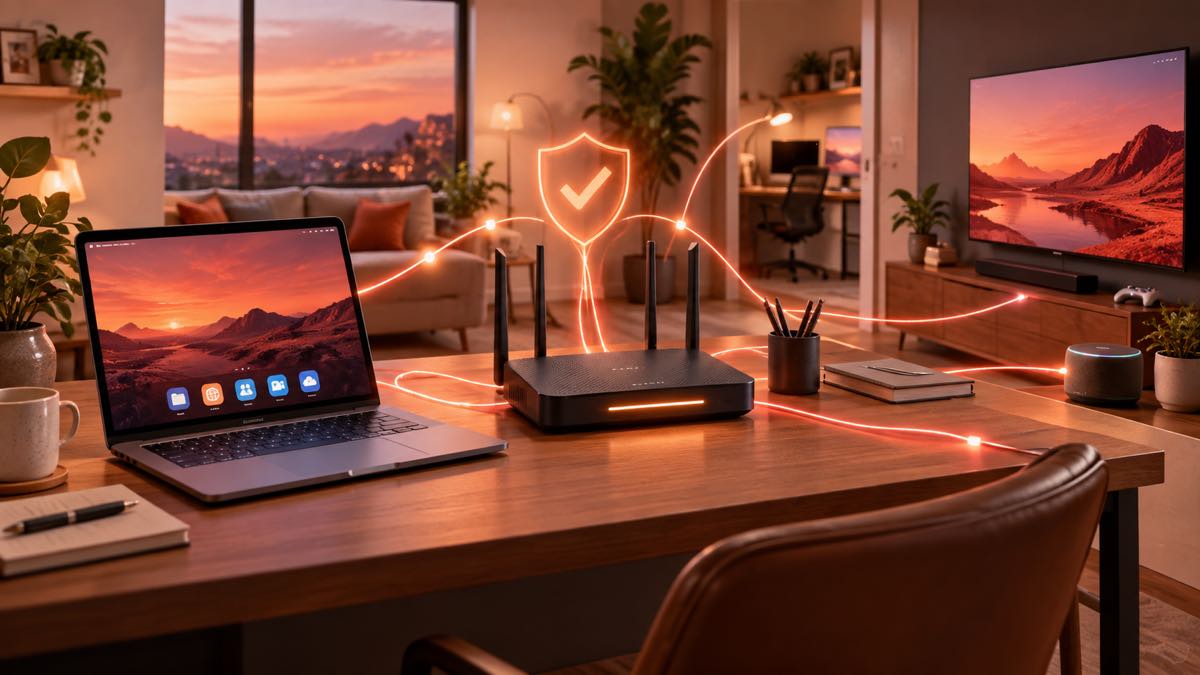 Familia conectada con un servicio legal de internet y televisión Red Planet