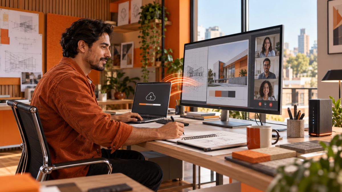 Profesional trabajando con plataformas y archivos en la nube