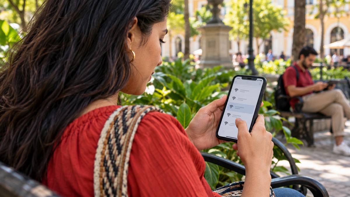 Persona verificando las redes Wi-Fi disponibles en su celular